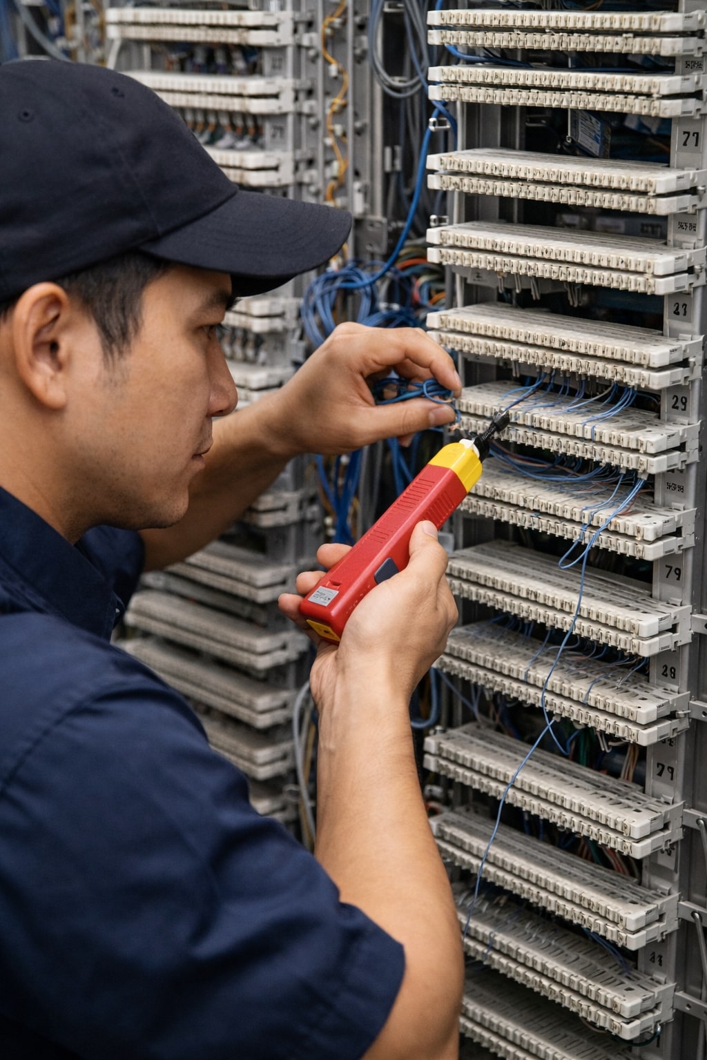 Pemasangan kabel jaringan telepon di Tasikmalaya